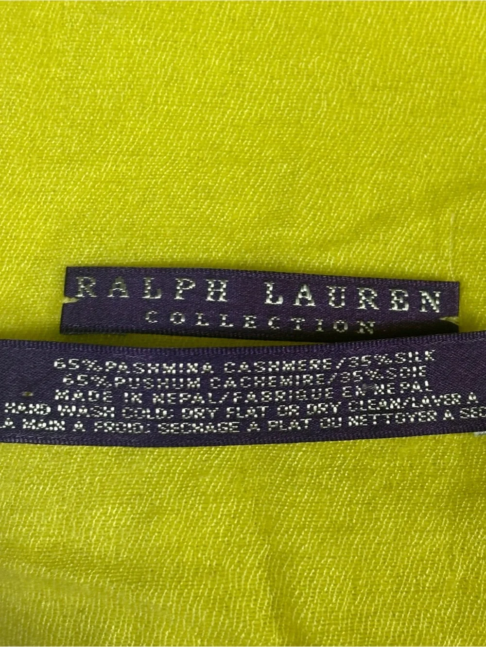 Ralph Lauren Collection Purple Label Cashmere Silk Yellow Rectangle Fringe Scarf